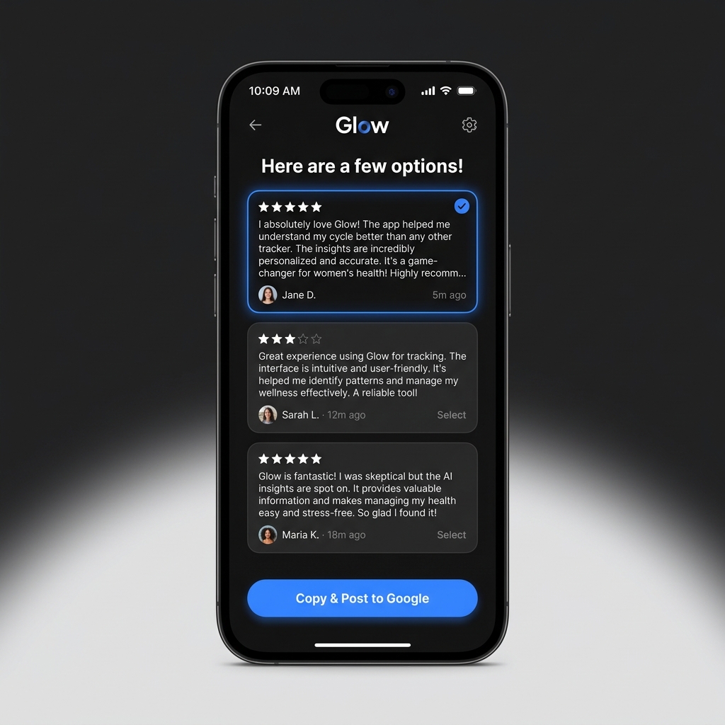 Glow Customer Review Generation Options UI
